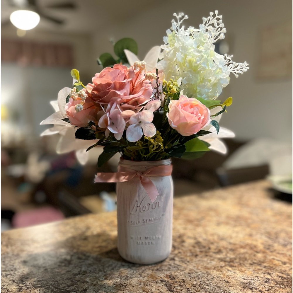 Hand painted Kerr jar faux floral arrangement